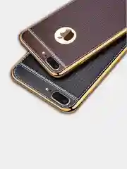 Чехол для Айфон из мягкого TPU с покрытием под кожу в золотой рамке для iPhone