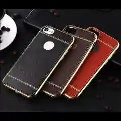 Чехол для Айфон из мягкого TPU с покрытием под кожу в золотой рамке для iPhone