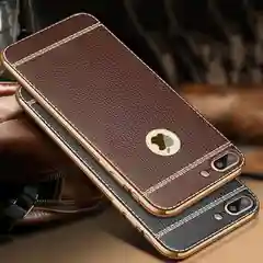Чехол для Айфон из мягкого TPU с покрытием под кожу в золотой рамке для iPhone