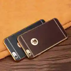Чехол для Айфон из мягкого TPU с покрытием под кожу в золотой рамке для iPhone
