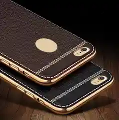 Чехол для Айфон из мягкого TPU с покрытием под кожу в золотой рамке для iPhone