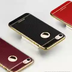 Чехол для Айфон из мягкого TPU с покрытием под кожу в золотой рамке для iPhone