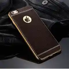 Чехол для Айфон из мягкого TPU с покрытием под кожу в золотой рамке для iPhone