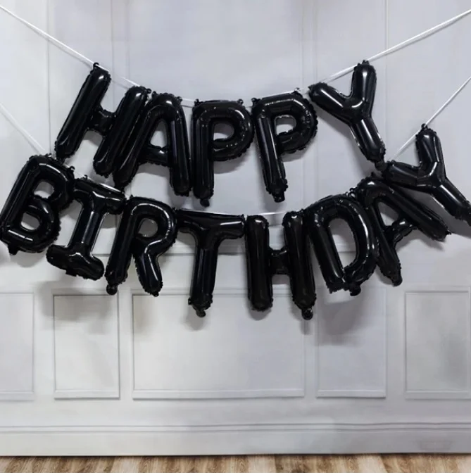 Черный воздушные шары "Happy Birthday". Фольгированный