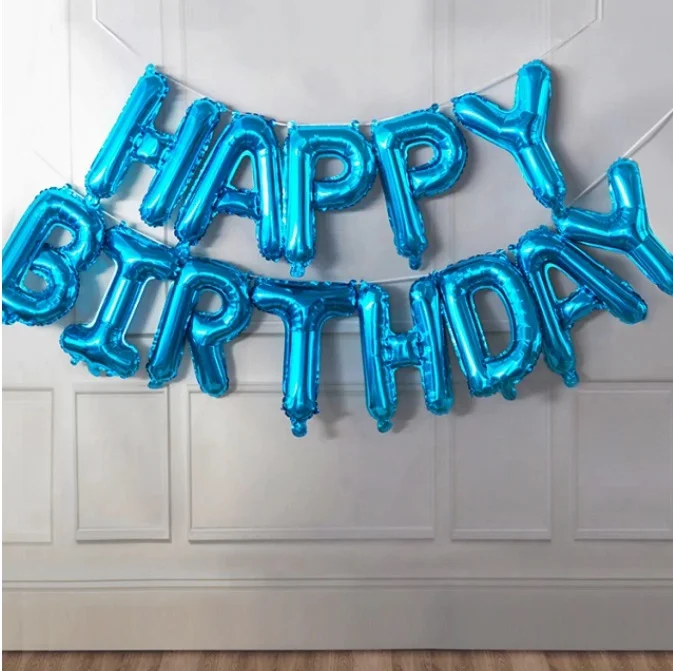 Синий воздушные шары "Happy Birthday". Фольгированный