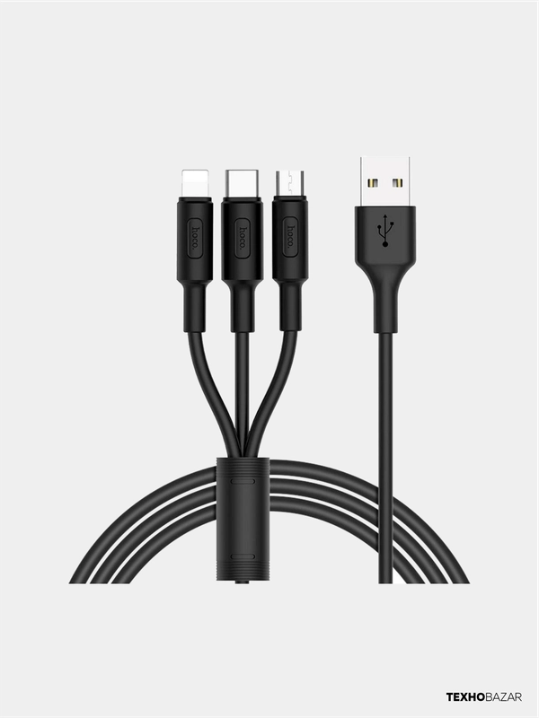 Кабель USB X25 Hoco, 3 в 1, lightning, Micro, Type-c, 1 м