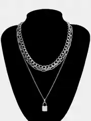 Серебряный цепь многослойная, с замком, инкрустация стразами
