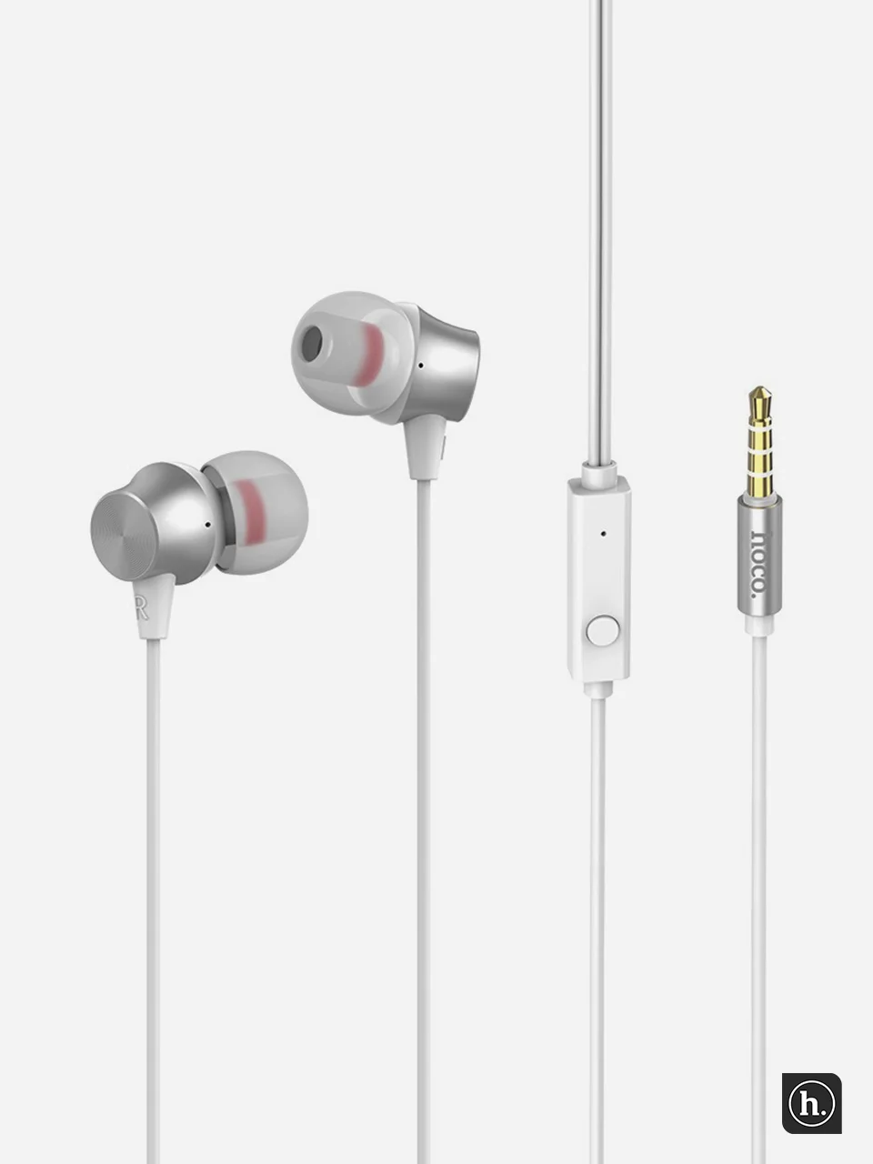 Белый наушники с микрофоном Hoco M51, металлический корпус, 3.5 mm Jack