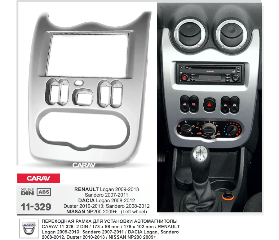 Переходная монтажная рамка 2-din 7 дюймов (11-329) Renault Logan/Sandero/Duster