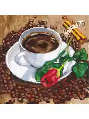 Алмазная мозаика "Кофе и красная роза", 40 х 40