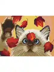 Алмазная мозаика "Кот и осенние листья", 30 х 40