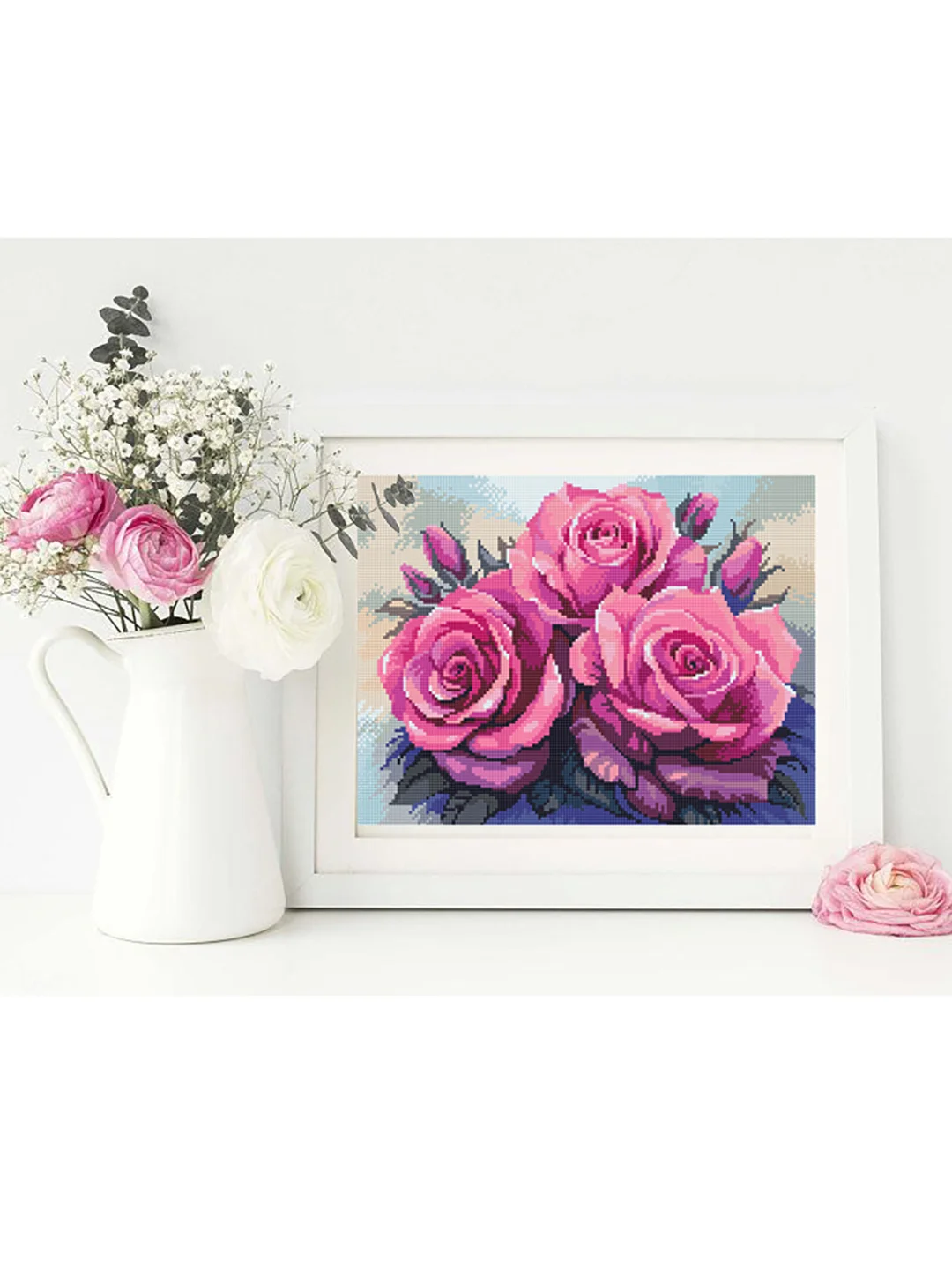 Алмазная мозаика "Розовые розы", 30 х 40