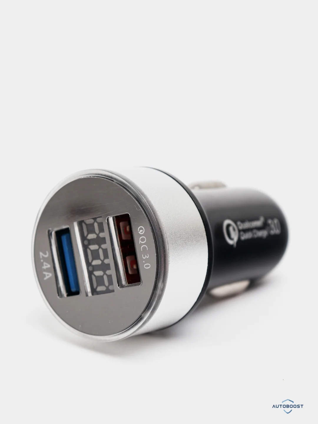 Серебряный автомобильное зарядное устройство, 2 USB, QC 3.0, быстрая зарядка, 2,4 А