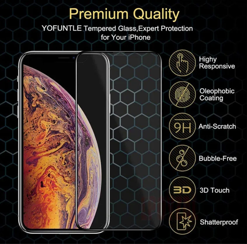 Защитное стекло 10D для моделей Apple iPhone 11, 11 Pro, 11 Pro Max, XS, XS Max, XR, X, 7/8 Plus, 7/8, 6/6 s, 6 plus/6 s plus