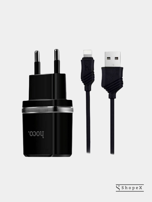 Сетевое зарядное устройство Hoco C12 Plus, кабель iPhone Lightning