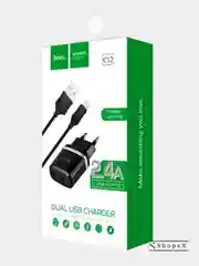 Белый сетевое зарядное устройство Hoco C12 Plus, кабель iPhone Lightning
