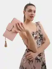 Розовый женский кошелек "Кошачьи ушки" с кисточкой