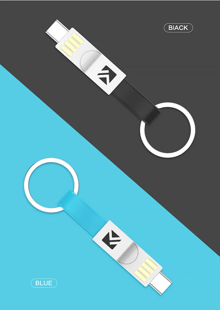 Голубой кабель-брелок Floveme, Lightning / type-C, 2 цвета