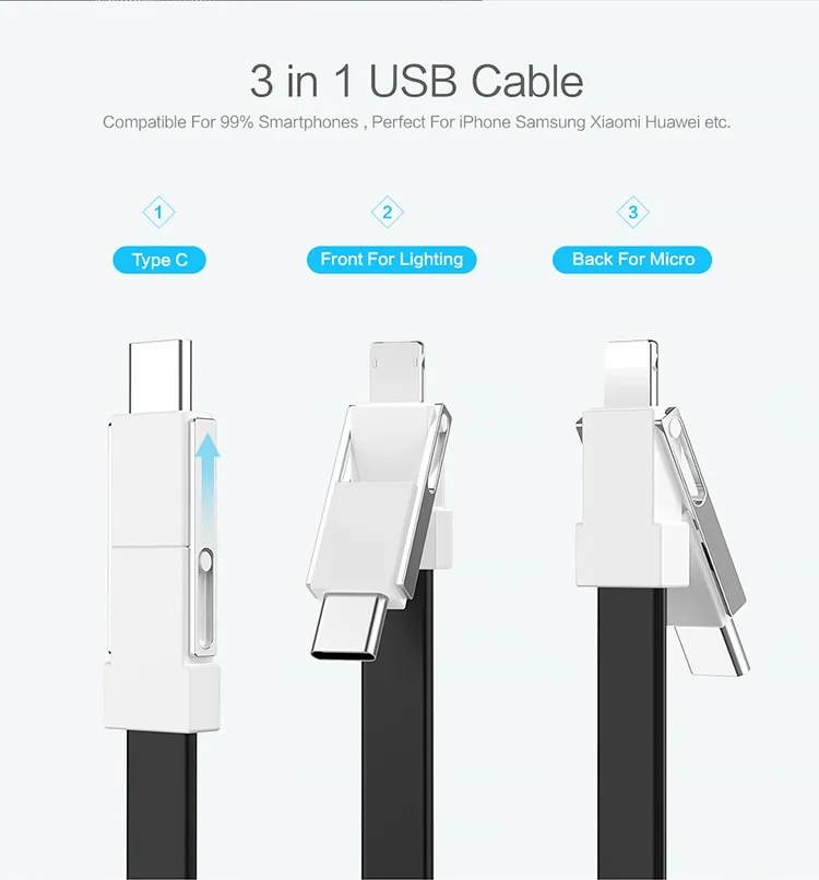 Голубой кабель-брелок Floveme, Lightning / type-C, 2 цвета