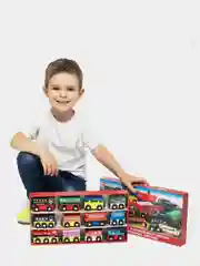 Деревянный детский поезд База Игрушек для железной дороги, 3 локомотива, 9 вагонов, ДП-3