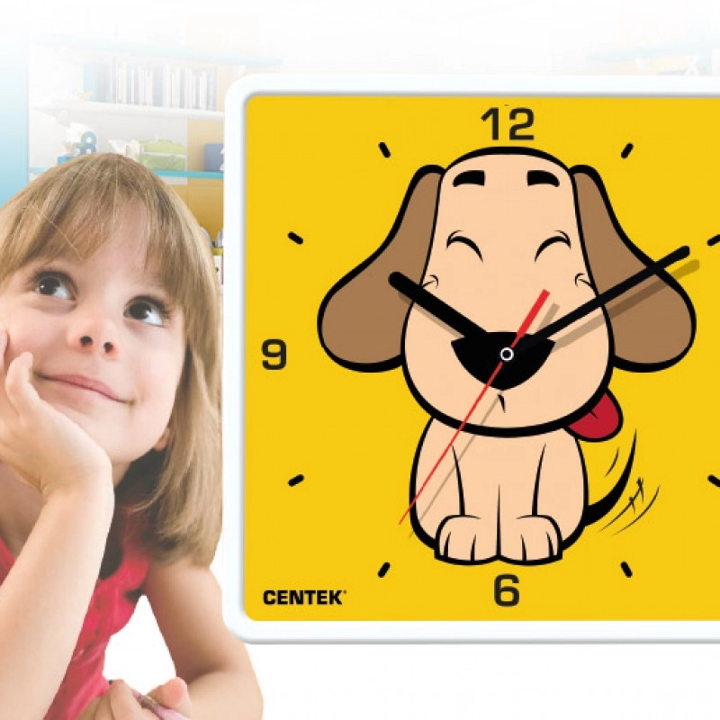 Часы настенные Centek СТ-7103 "Dog (Щенок)", 25 х 25 см, шаговый ход, кварцевый механизм