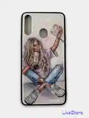 Угольный чехол на Samsung A20S, из стекла