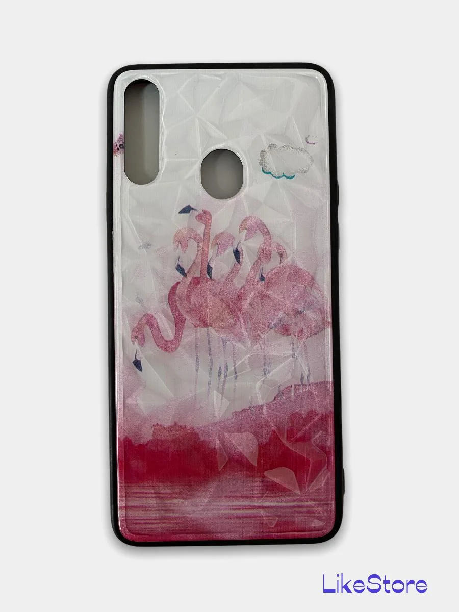 Серебряный чехол на Samsung A20S, из стекла