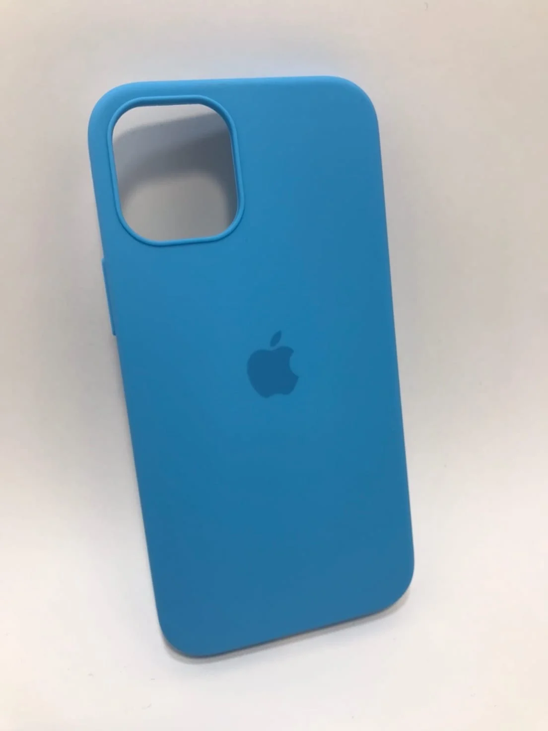 Голубой защитный силиконовый чехол для iPhone 12 mini, с яблоком