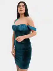 Зеленый платье мини, со спущенными плечами