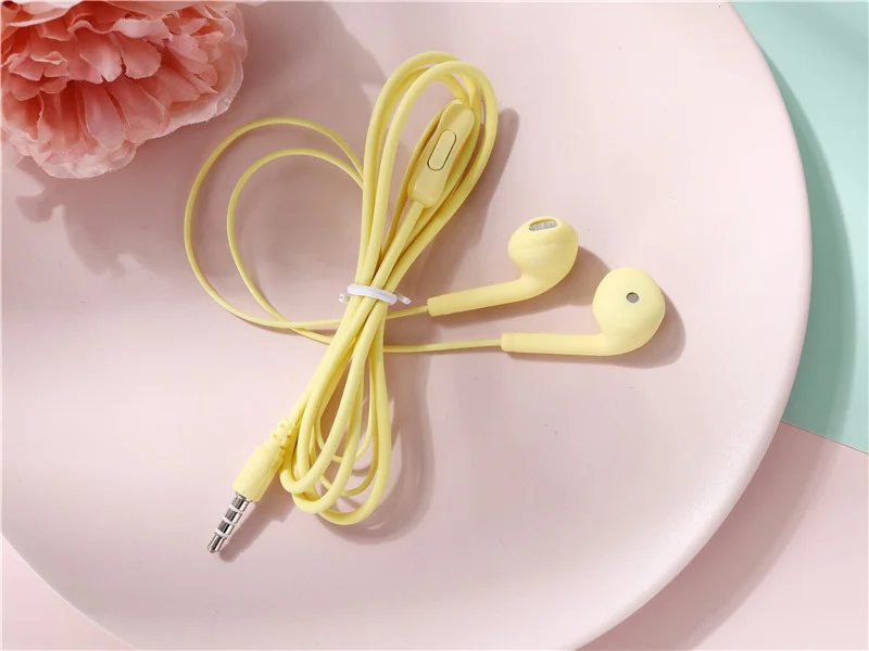 Желтый красивые наушники вкладыши с приятным Soft Touch покрытием с кнопкой и микрофоном 3,5 мм