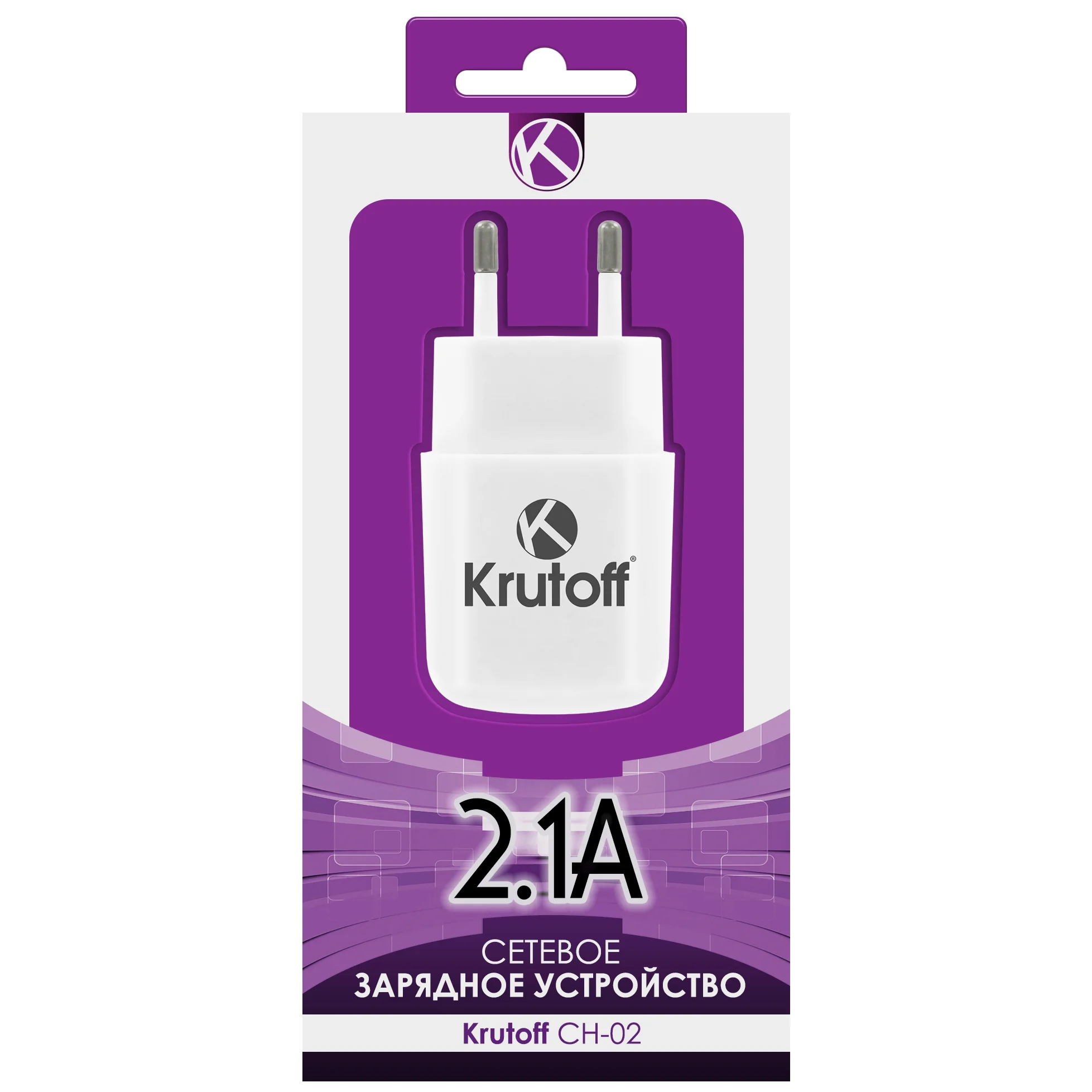 Сетевое зарядное устройство Krutoff CH-02, 1xUSB, 2.1A, белый