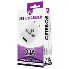 Сетевое зарядное устройство Krutoff CH-02, 1xUSB, 2.1A, белый