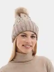 Бежевый шапка с помпоном