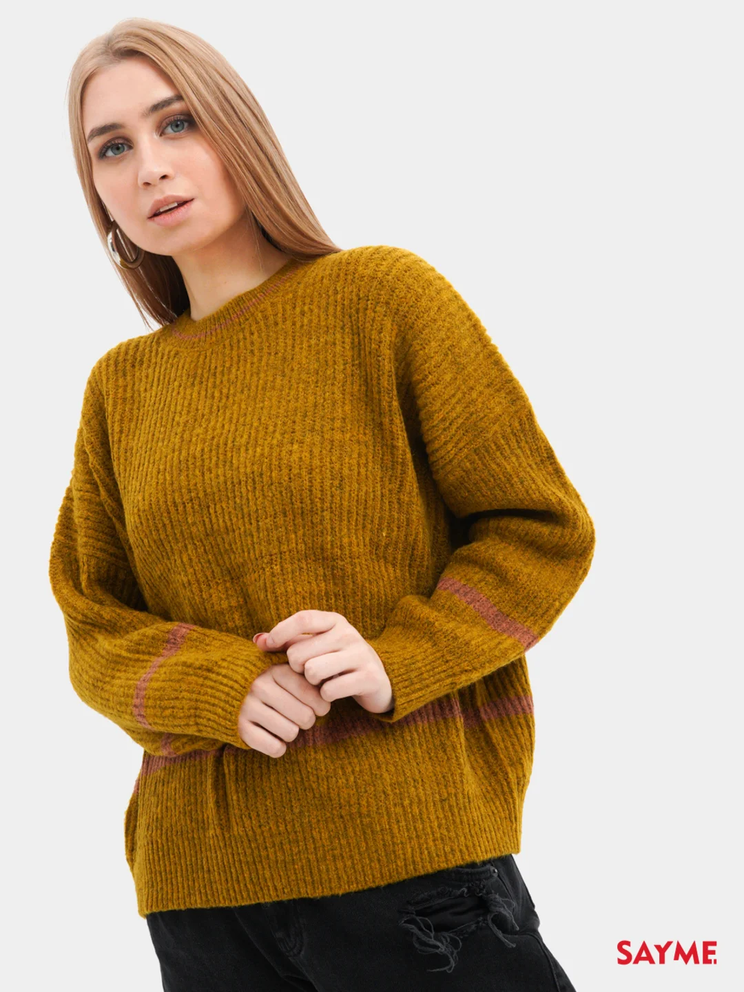 Женский вязаный свитер с полосками Knit