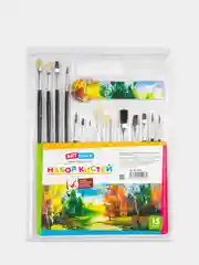 Набор кистей ArtSpace, плоские, круглые, 15 штук