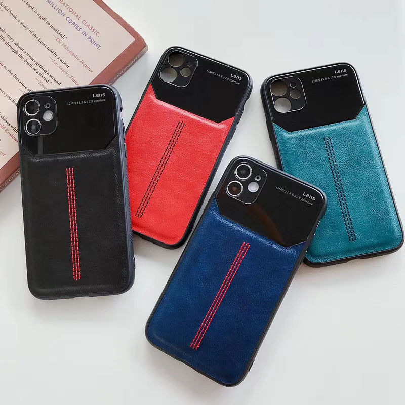 Чехол для Айфон кожаный с глянцевым противоударным стекло для iPhone IHaitun