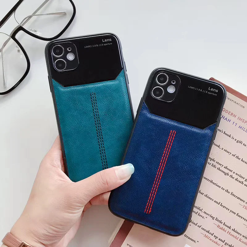 Чехол для Айфон кожаный с глянцевым противоударным стекло для iPhone IHaitun