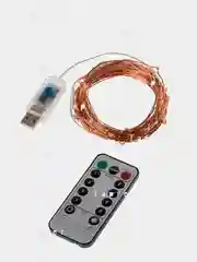 Белый гирлянда медная, светодиодная водостойкая с пультом ДУ, 8 режимов, USB питание (LED)