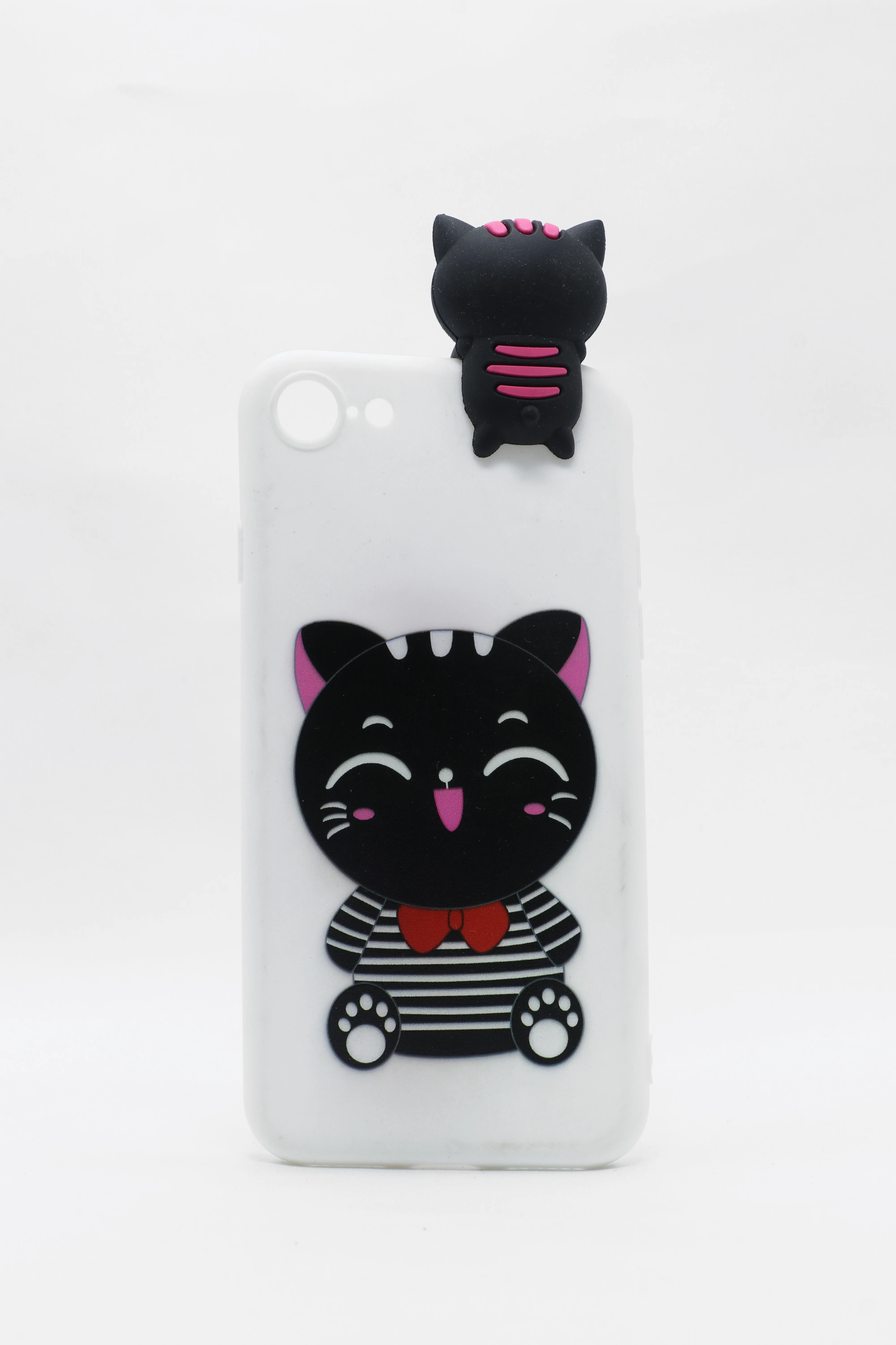 Белый силиконовый чехол для iPhone, c 3D игрушкой "Кошка"
