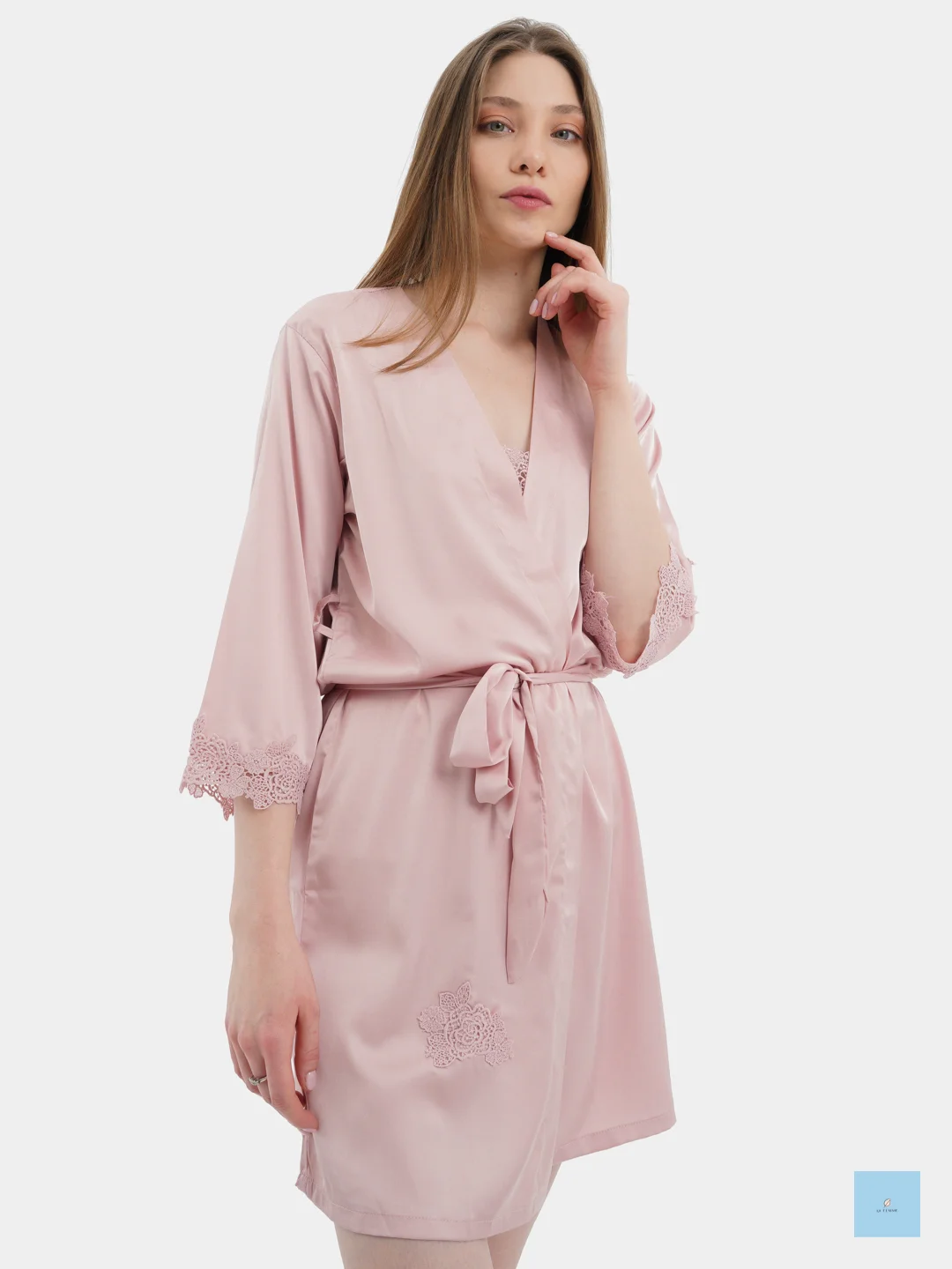 Розовый атласная пижама LaFemme, 4 предмета