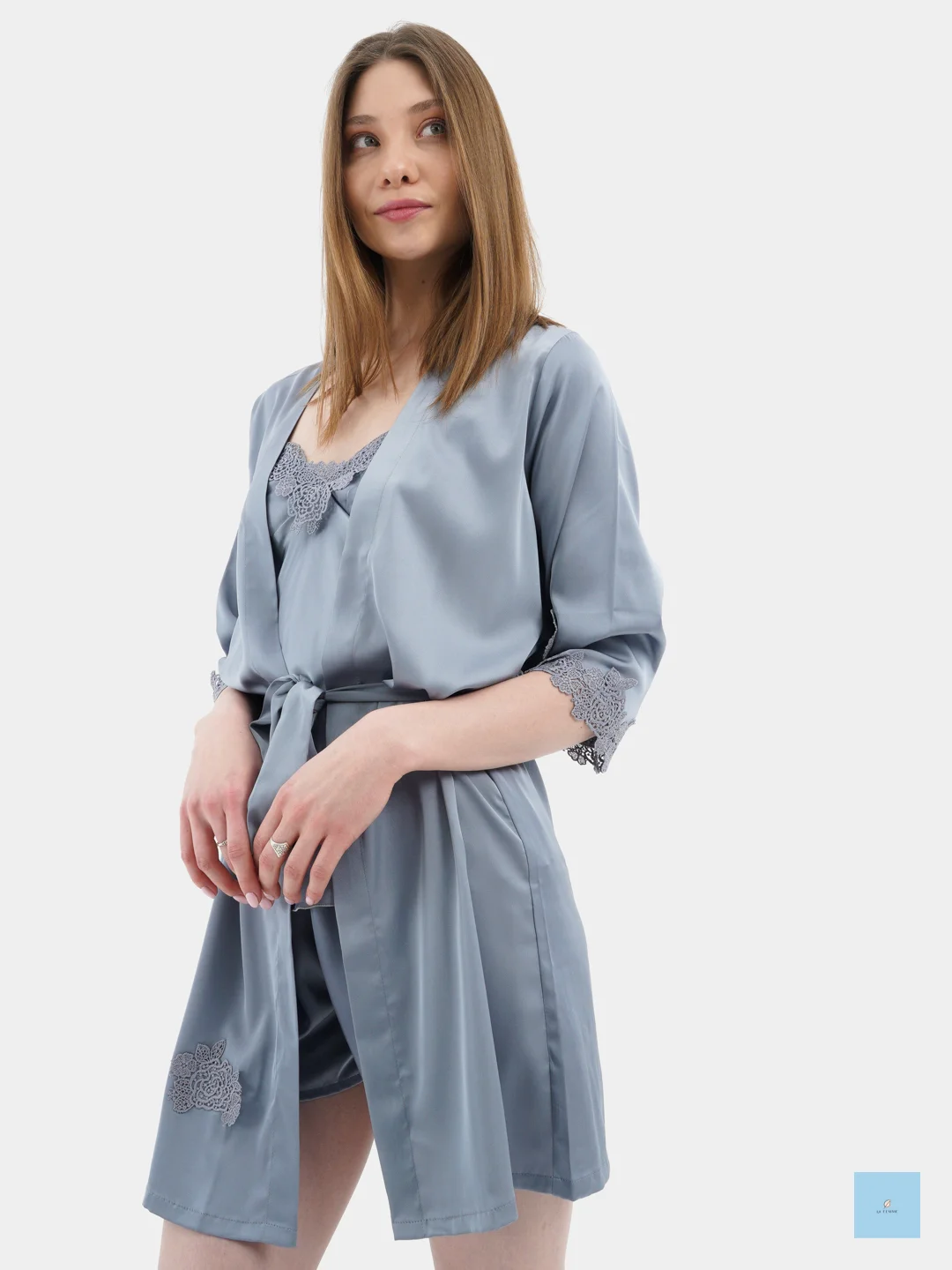 Серебряный атласная пижама LaFemme, 4 предмета
