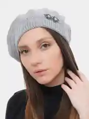 Серый берет женский с брошью Landa
