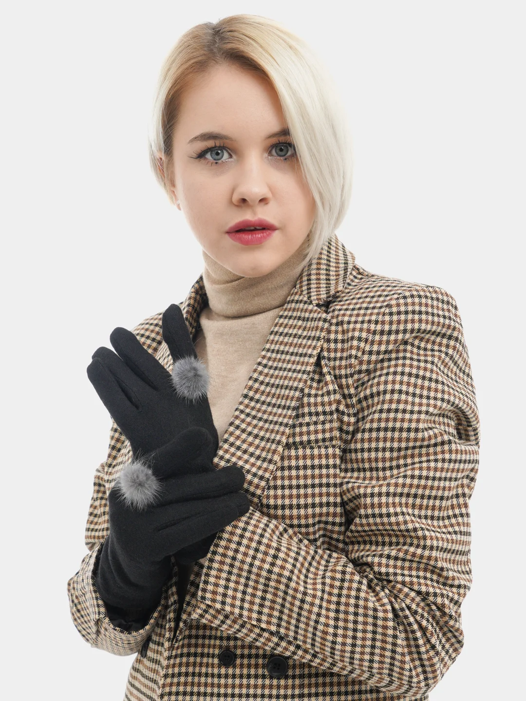 Серебряный женские утепленые перчатки сенсорные