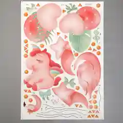 Коралловый меланж наклейка интерьерная на стену "Единорог, фламинго и воздушные шарики", пластиковая