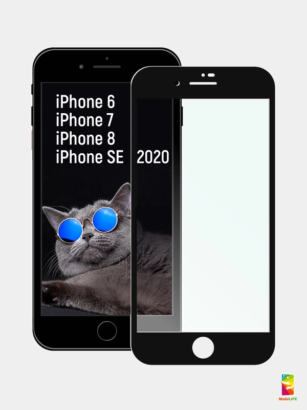 Стекло защитное для iPhone 7, 8, SE 2020, 11D, черное