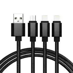Кабель USB Lightning - Micro-USB - Type-C, 3 в 1, плетеный черный