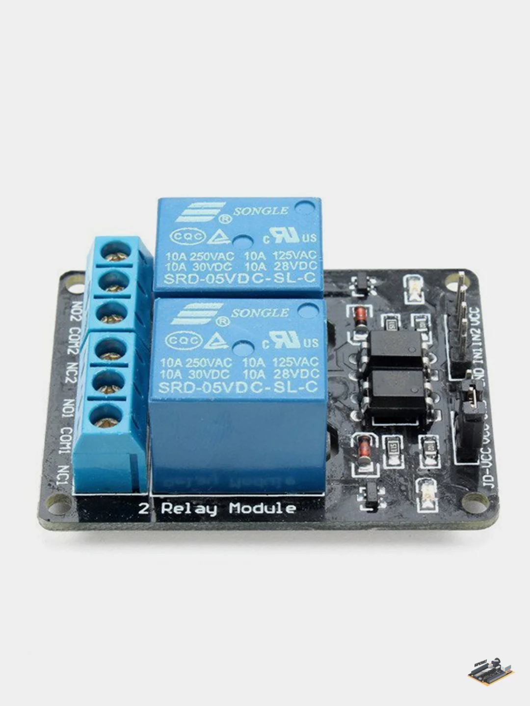Релейный модуль 2 канала 5V / 12V 10A с опторазвязкой электромеханическое