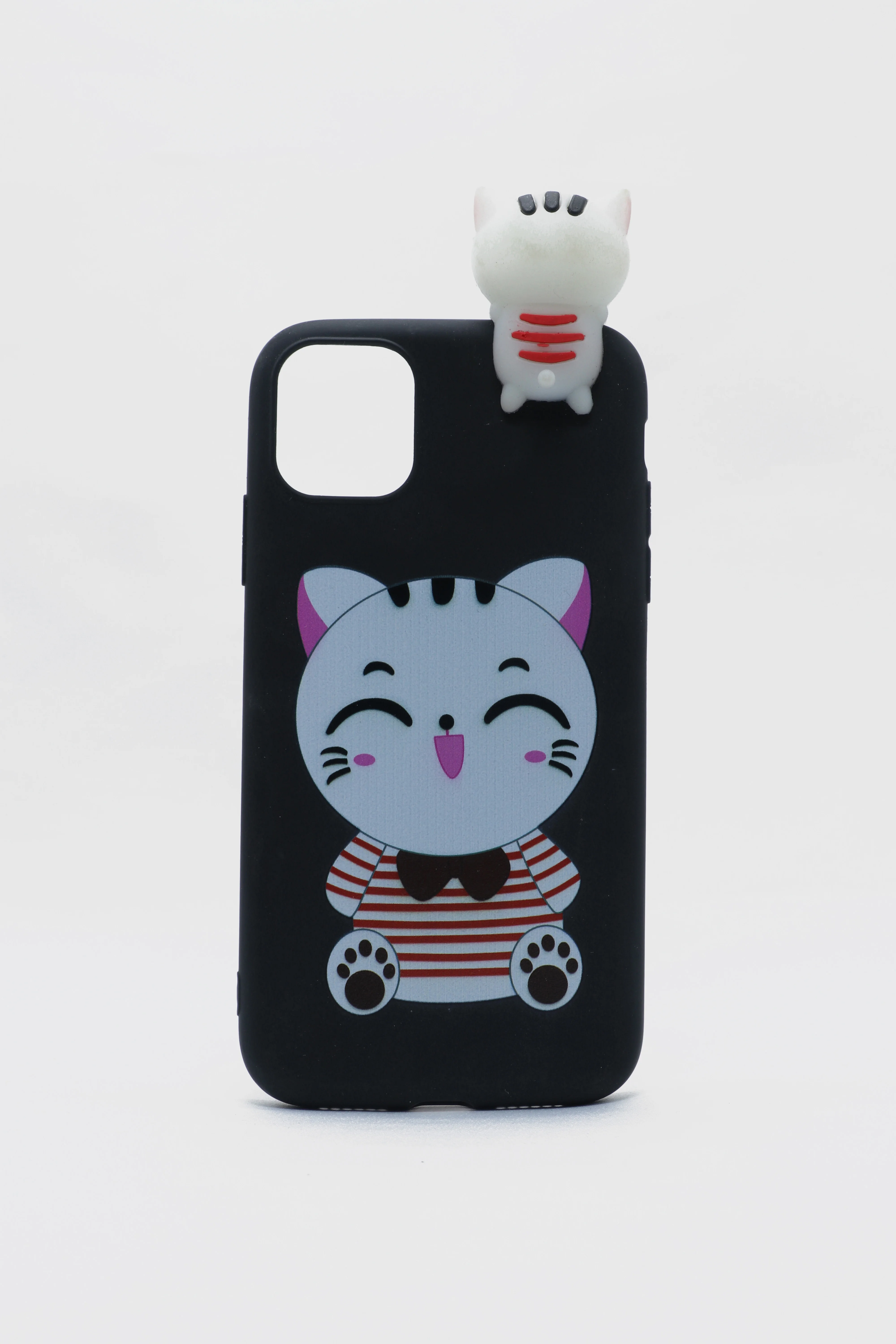 Черный силиконовый чехол для iPhone, c 3D игрушкой "Кошка"