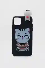 Черный силиконовый чехол для iPhone, c 3D игрушкой "Кошка"