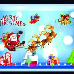 Голубой статические новогодние наклейки на окна "Merry Christmas"